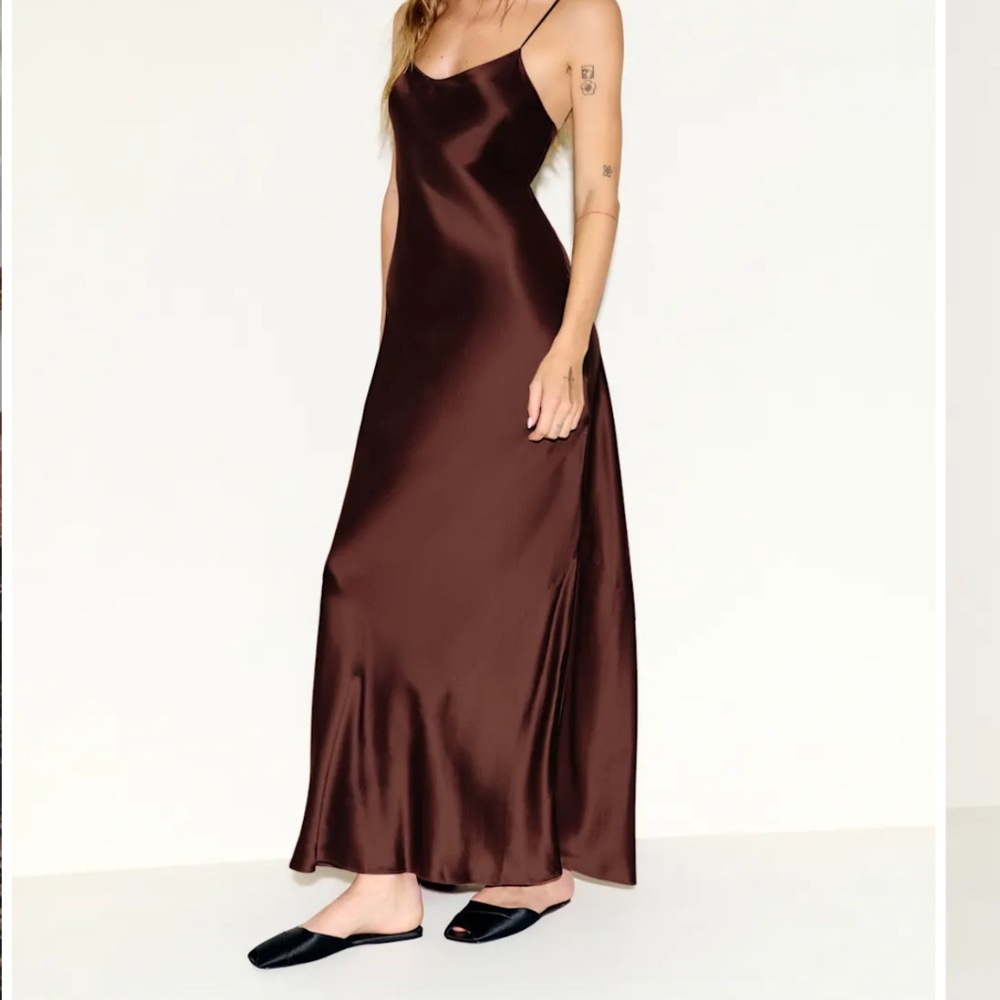 Reformation Parma Silk Dress Brown - Size S